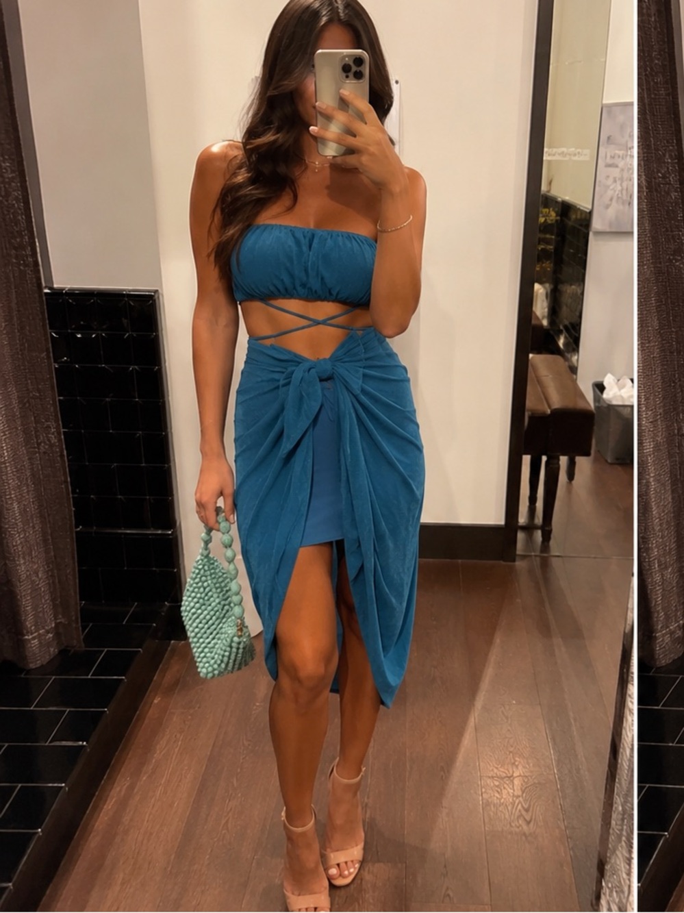Nordstrom Teal Strapless Two-Piece Dress with Sarong Tie